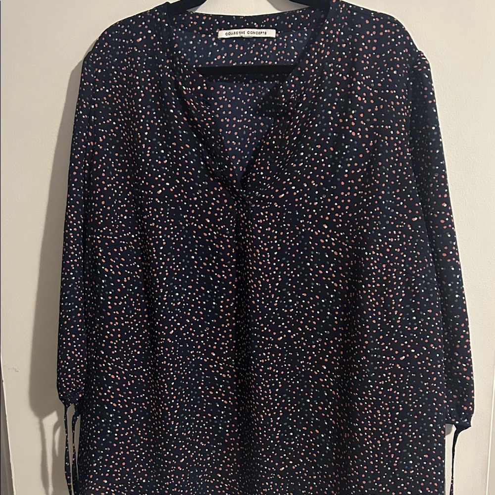 Collective Concepts Navy Top with Pink Dot Print